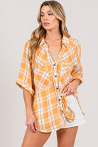 SAGE + FIG Plaid Button Up Side Slit Shirt Trendsi