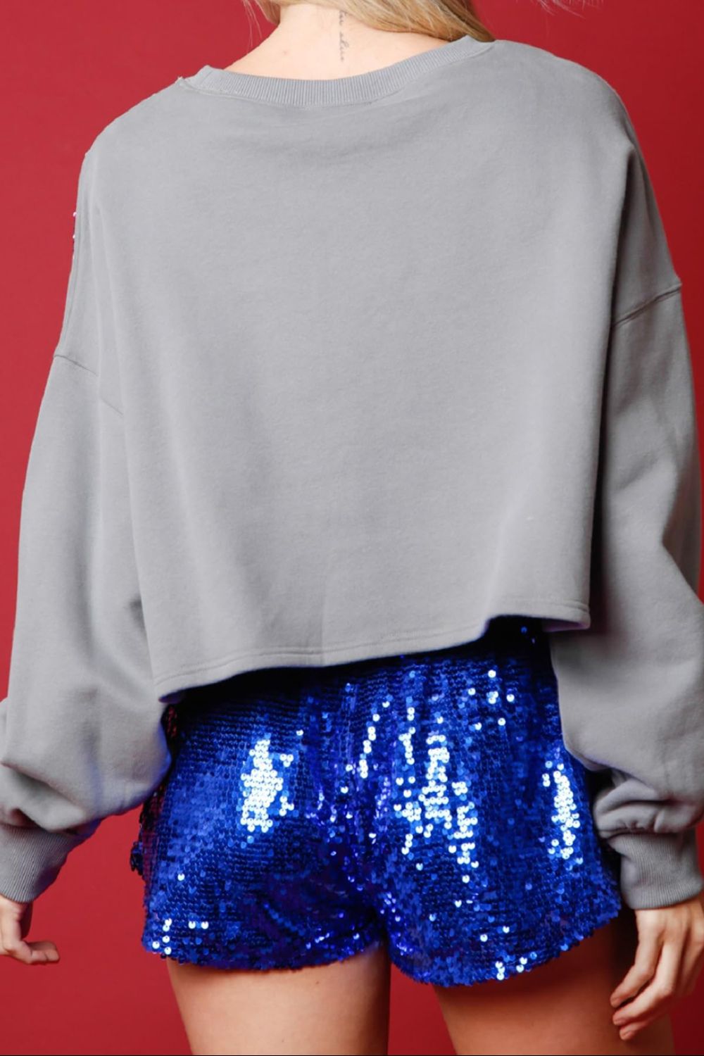 Sequin Round Neck Dropped Shoulder Sweatshirt Trendsi