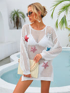 Sequin Star Round Neck Long Sleeve Cover Up Trendsi