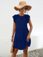 Ruffled Round Neck Cap Sleeve Mini Dress Trendsi