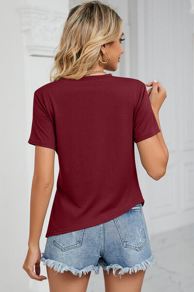 Ruched Round Neck Short Sleeve T-Shirt Trendsi