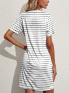 Pocketed Striped Round Neck Short Sleeve Dress Trendsi