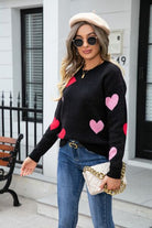 Heart Round Neck Droppped Shoulder Sweater Trendsi