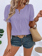 Ruffled Notched Short Sleeve T-Shirt Trendsi