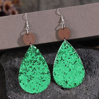 Sequin PU Leather Wooden Dangle Earrings Trendsi