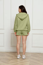 Zip Up Drawstring Hoodie and Shorts Set Trendsi