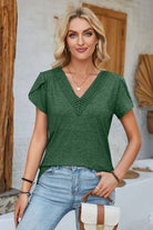 V-Neck Petal Sleeve T-Shirt Trendsi