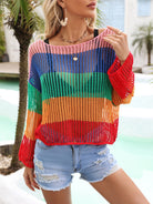 Color Block Openwork Boat Neck Cover Up Trendsi