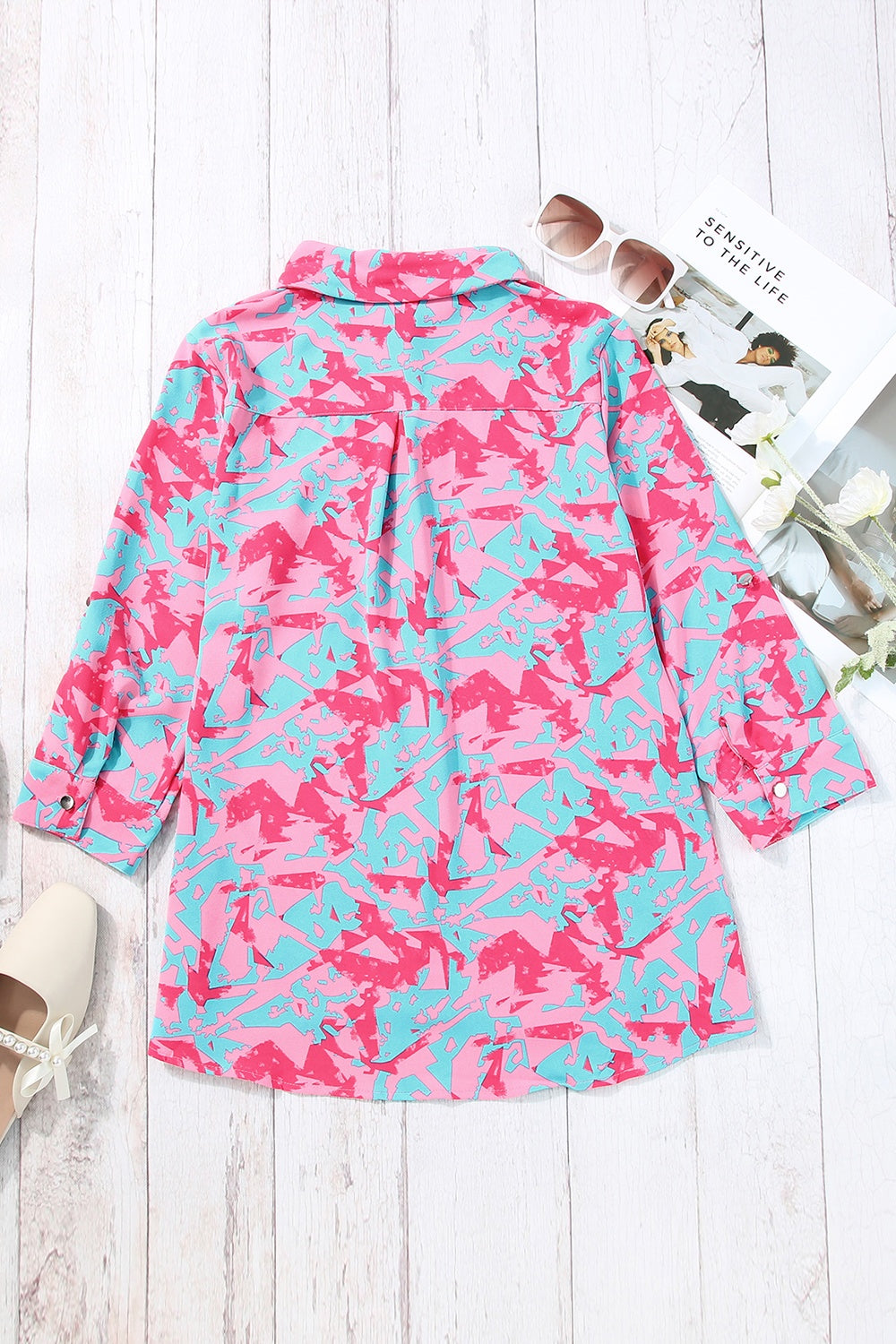 Printed Button Up Long Sleeve Shirt Trendsi