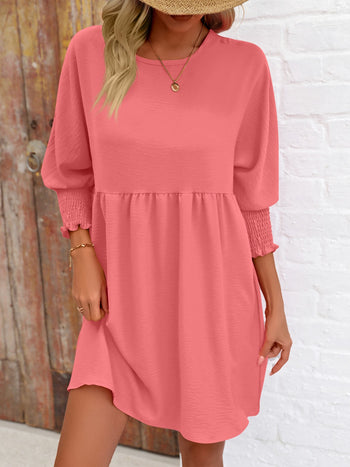 Round Neck Lantern Sleeve Mini Dress Trendsi