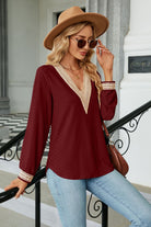 V-Neck Long Sleeve Blouse Trendsi