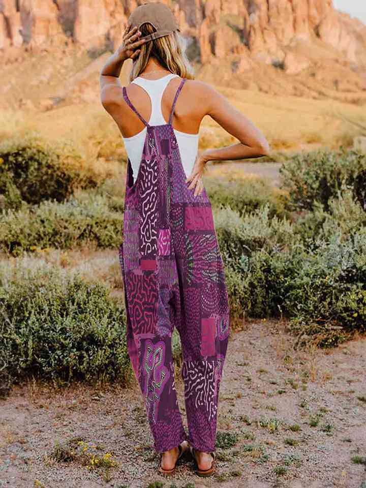 Full Size Printed V-Neck Sleeveless Jumpsuit Trendsi