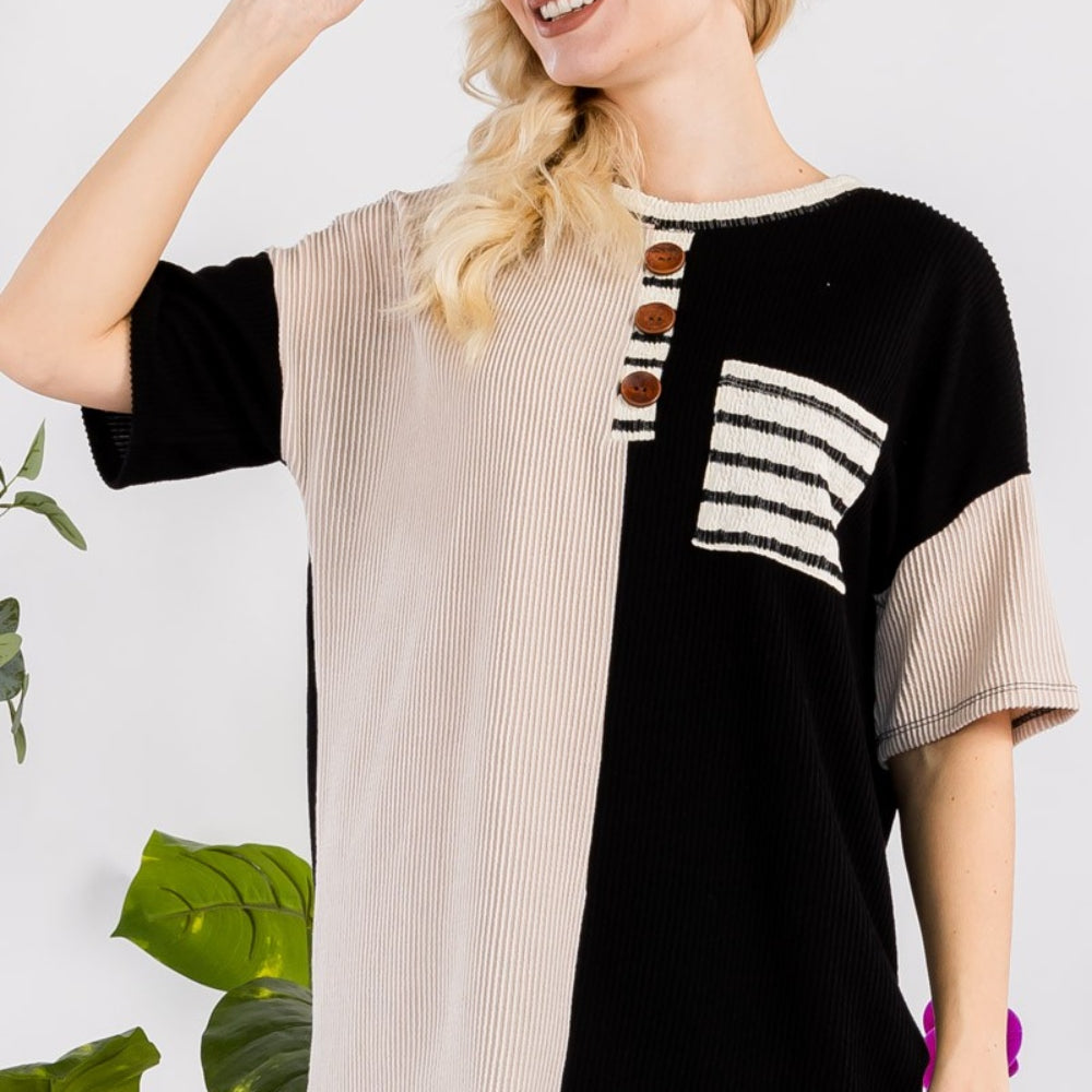 Celeste Full Size Rib Contrast Short Sleeve T-Shirt Trendsi