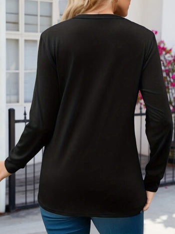 Ruched V-Neck Long Sleeve T-Shirt Trendsi