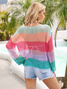 Color Block Openwork Boat Neck Cover Up Trendsi