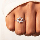 925 Sterling Silver Inlaid Zircon Hexagram Ring Trendsi