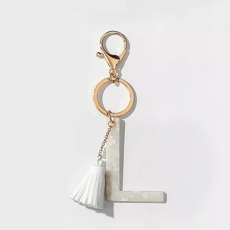 Tasseled Initial Key Chain, White Ellisonyoung.com