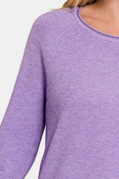 Zenana Rolled Round Neck Long Sleeve Sweater Trendsi