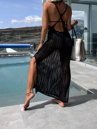 Openwork Slit Cutout Wide Strap Dress Trendsi