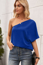 Single Shoulder Half Sleeve T-Shirt Trendsi