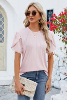 Round Neck Petal Sleeve T-Shirt Trendsi