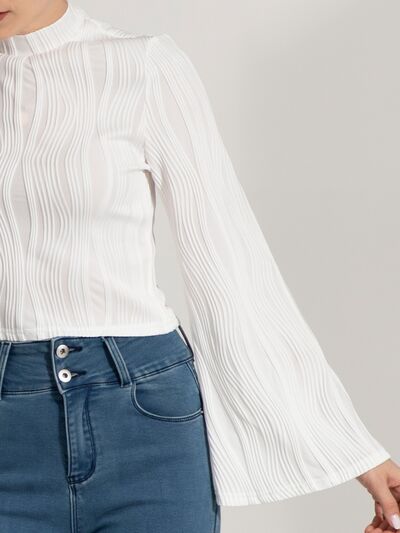 Mock Neck Flare Sleeve Blouse Trendsi