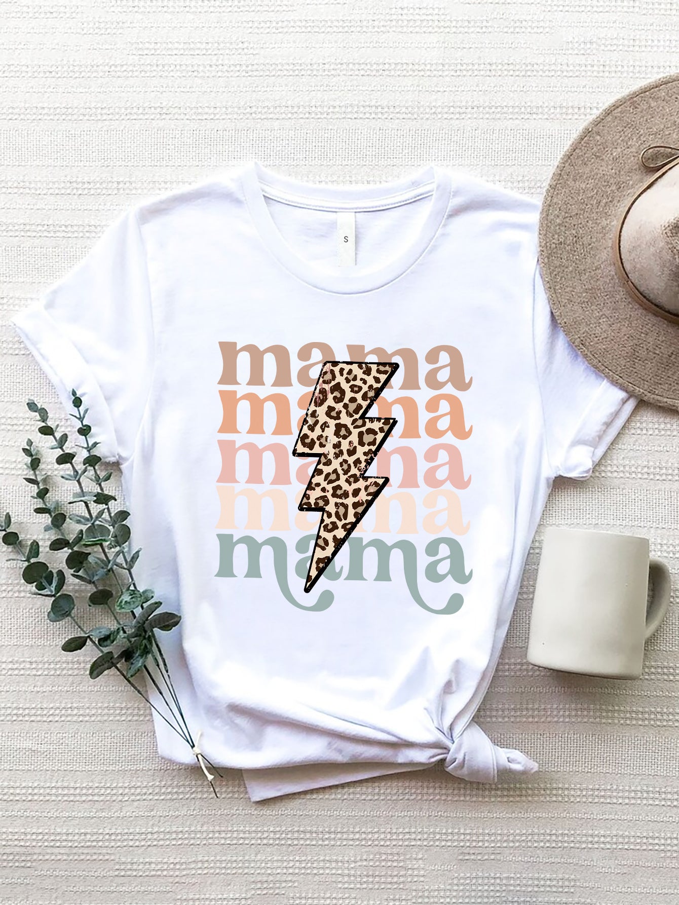 MAMA Round Neck Short Sleeve T-Shirt Trendsi