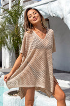 Openwork Slit Scoop Neck Cover Up Trendsi