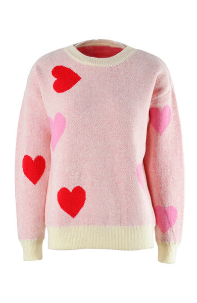 Heart Round Neck Droppped Shoulder Sweater Trendsi