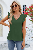 Ruffled V-Neck Cap Sleeve Blouse Trendsi