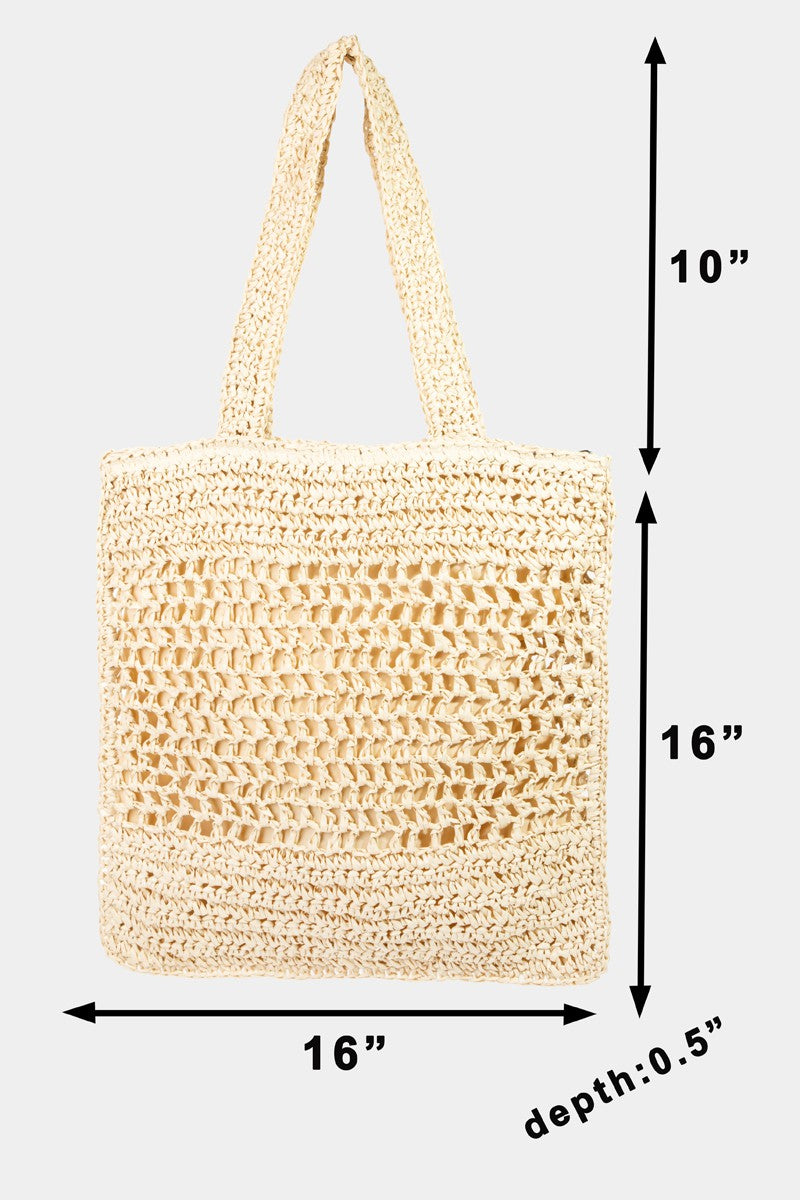 Fame Straw-Paper Crochet Tote Bag Trendsi