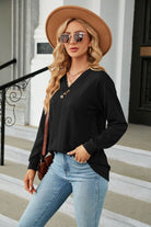 Decorative Button V-Neck Long Sleeve T-Shirt Trendsi