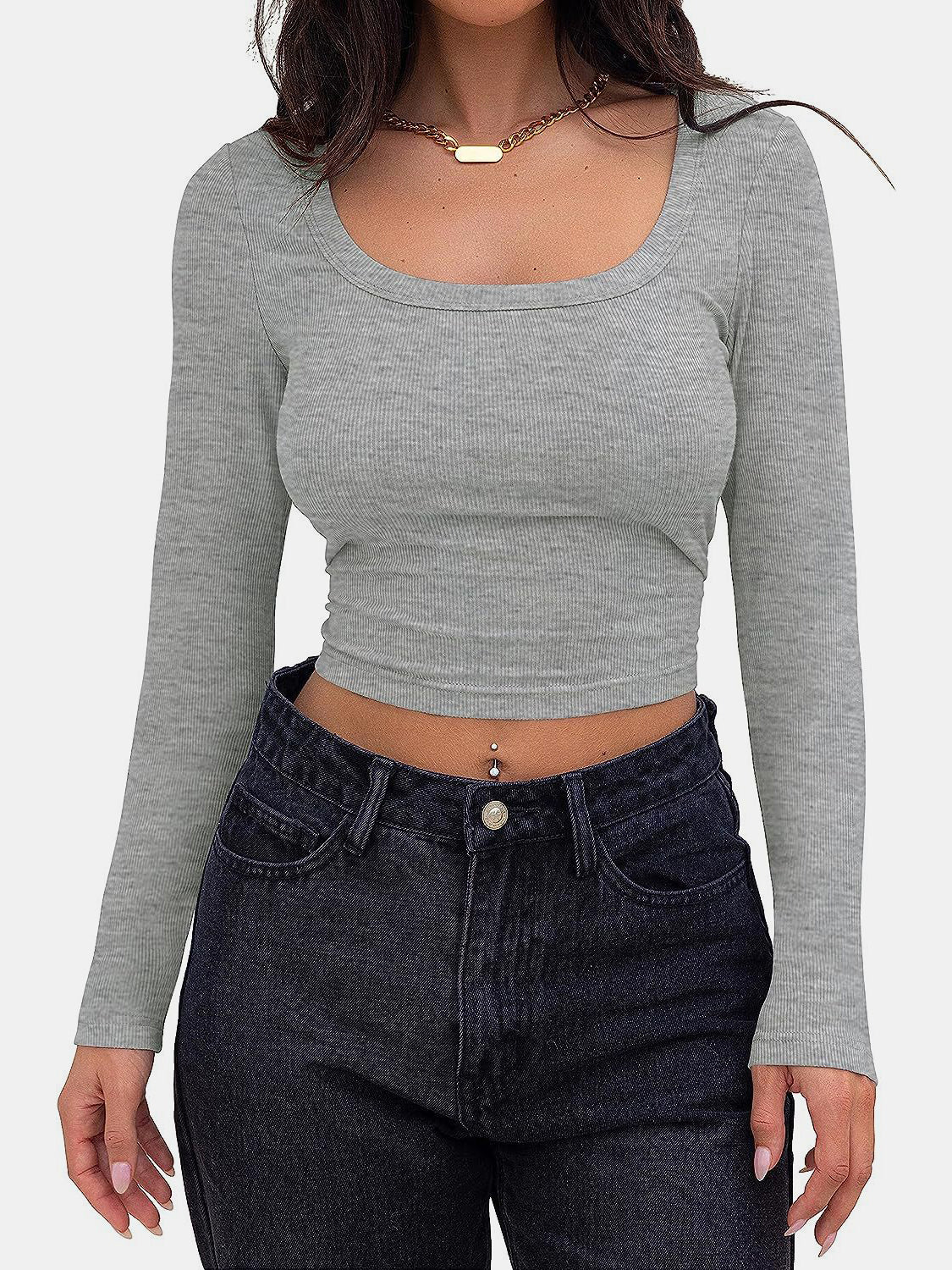 Scoop Neck Long Sleeve T-Shirt Trendsi