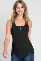 Ninexis Front Button Ribbed Round Neck Tank Trendsi