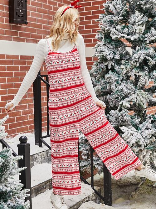 Christmas Color Contrast Wide-Legged Jumpsuit Trendsi