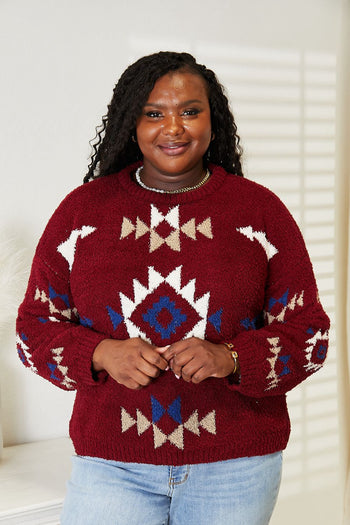 HEYSON Full Size Aztec Soft Fuzzy Sweater Trendsi