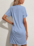 Pocketed Striped Round Neck Short Sleeve Dress Trendsi