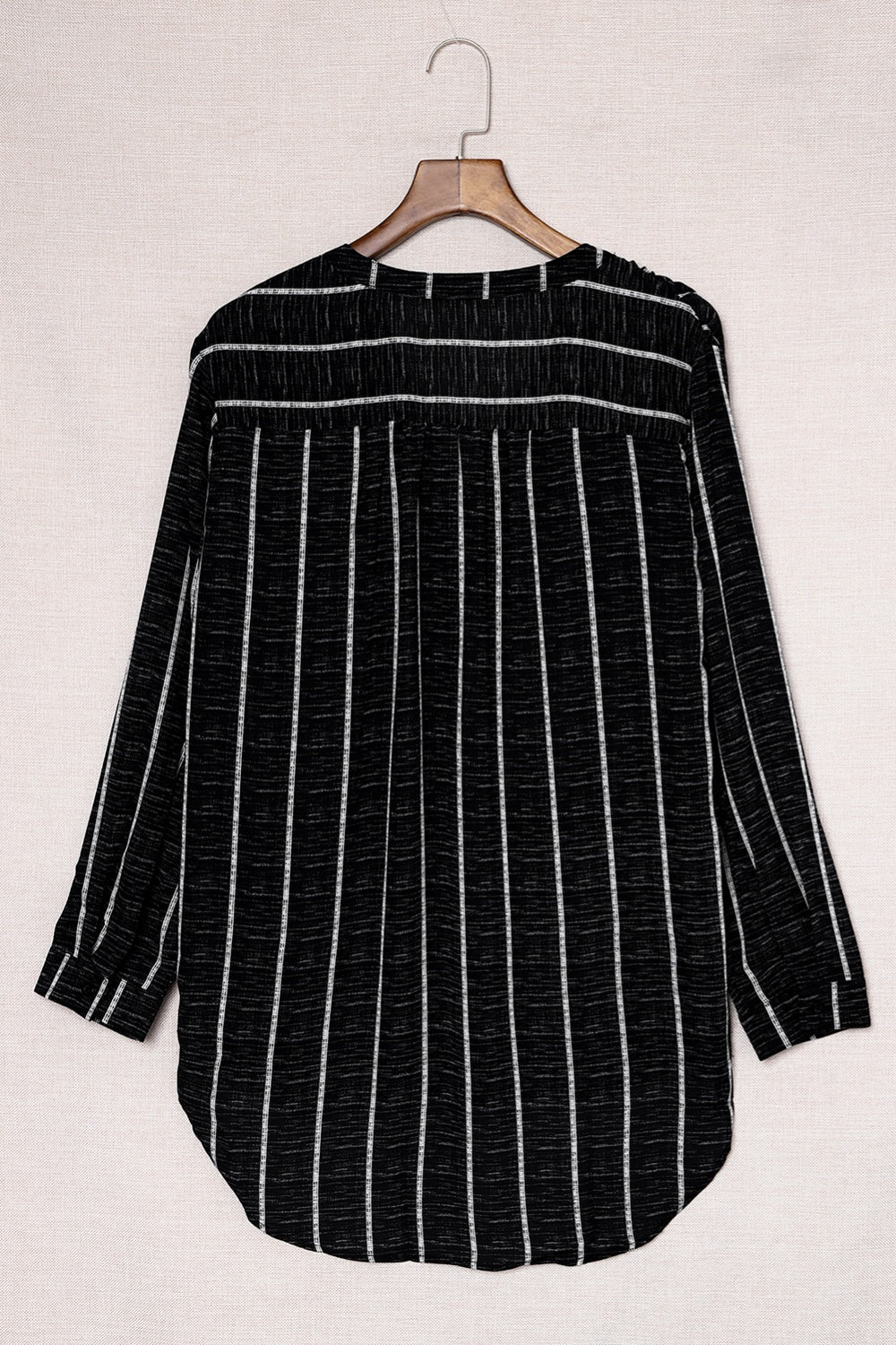 Striped Notched Long Sleeve Shirt Trendsi