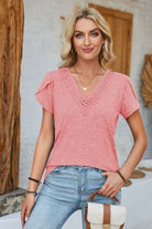 V-Neck Petal Sleeve T-Shirt Trendsi