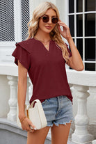 Eyelet Notched Short Sleeve T-Shirt Trendsi