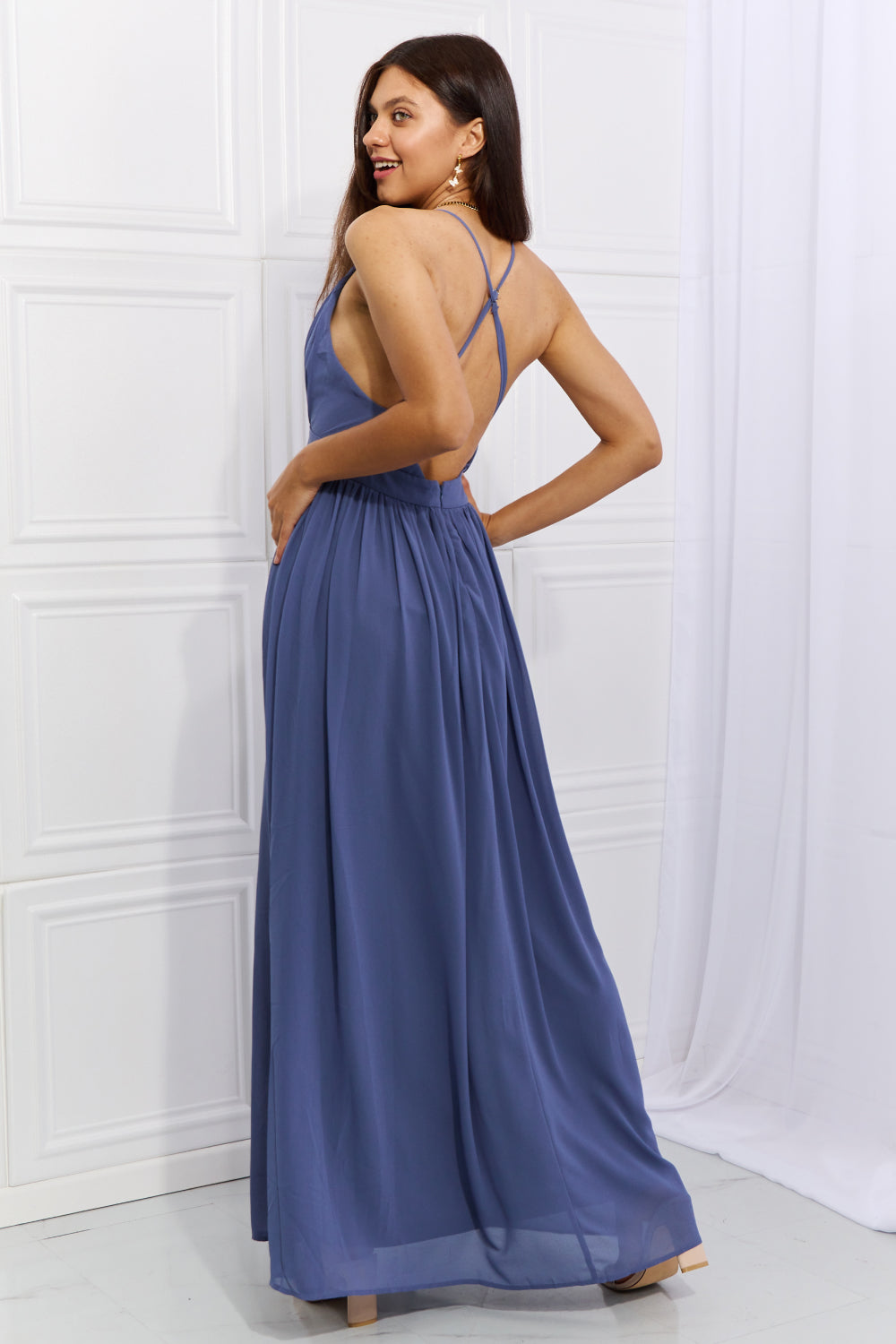 Ontheland Captivating Muse Open Crossback Maxi Dress Trendsi