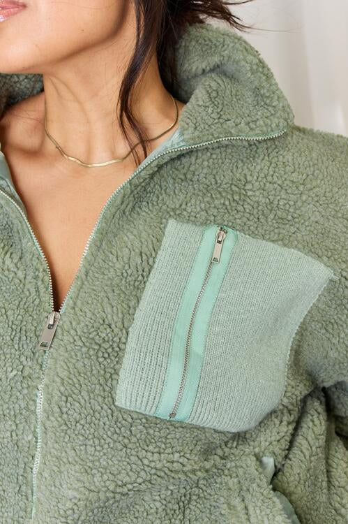 Heimish Full Size Zip Up Collared Neck Jacket Trendsi