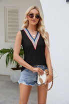 Contrast Eyelet V-Neck Tank Trendsi