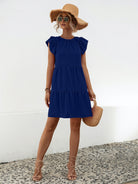 Ruffled Round Neck Cap Sleeve Mini Dress Trendsi