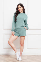 Round Neck Long Sleeve Top and Shorts Set Trendsi