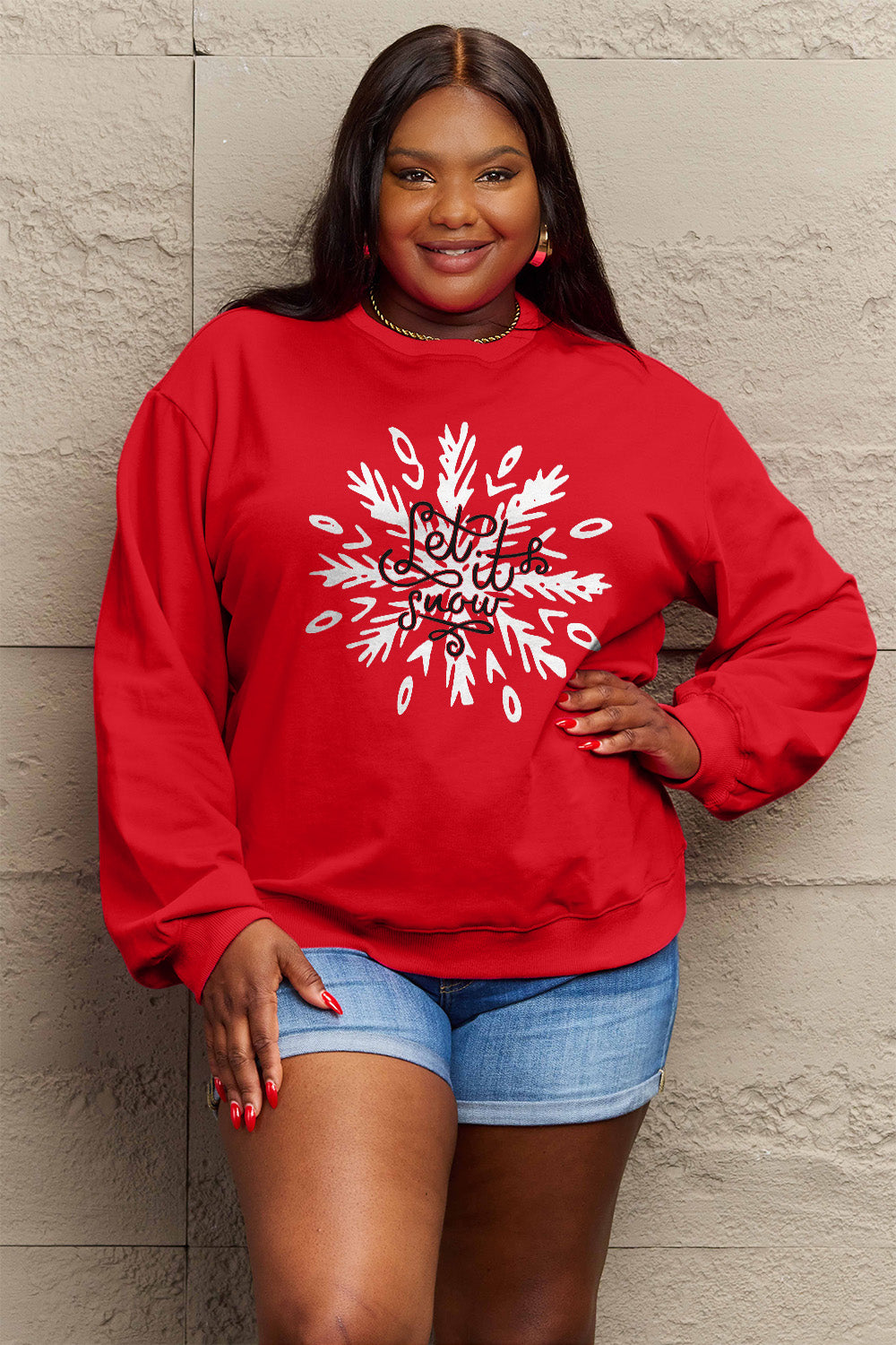 Simply Love Full Size LET IT SNOW Long Sleeve Sweatshirt Trendsi