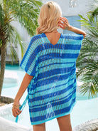 Tassel Openwork Striped V-Neck Cover Up Trendsi