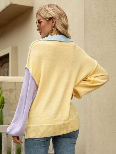 Color Block Dropped Shoulder Sweater Trendsi