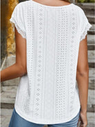 Eyelet V-Neck Cap Sleeve Blouse Trendsi