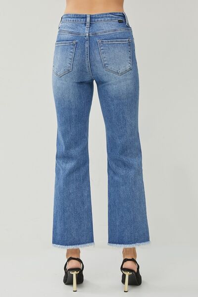 RISEN High Waist Raw Hem Slit Straight Jeans Trendsi